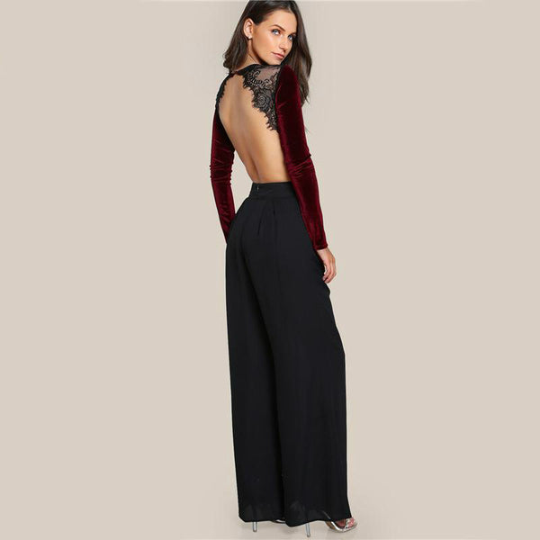 Backless Velvet Lace Bodysuit