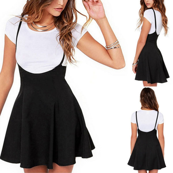 Mini Black School Skirt with Shoulder Straps